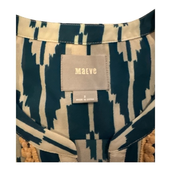Maeve Anthropologie Ikat Rohana Aztec Popover Blouse Sz 2 Aztec Boho Relaxed Fit - Picture 9 of 10